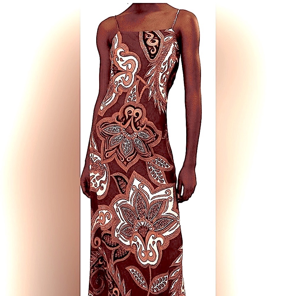 FARM Rio Large burgundy Paisley Maxi Dress/ CREPE DE CHINE FABRIC: L - Picture 3 of 9